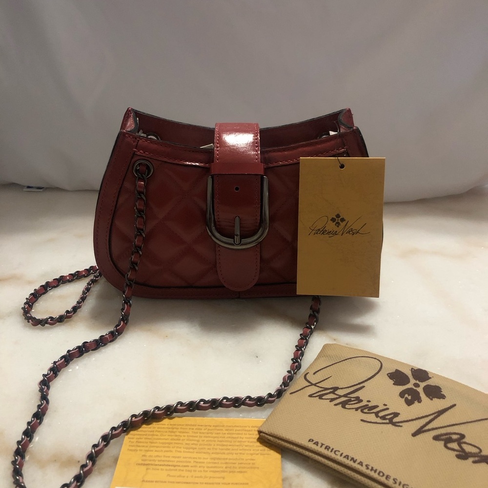 Patricia Nash Red Quilted Handbag with Chain Strap Lena Old Rose